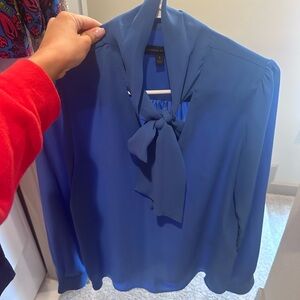 Blue Tie-Neck Blouse